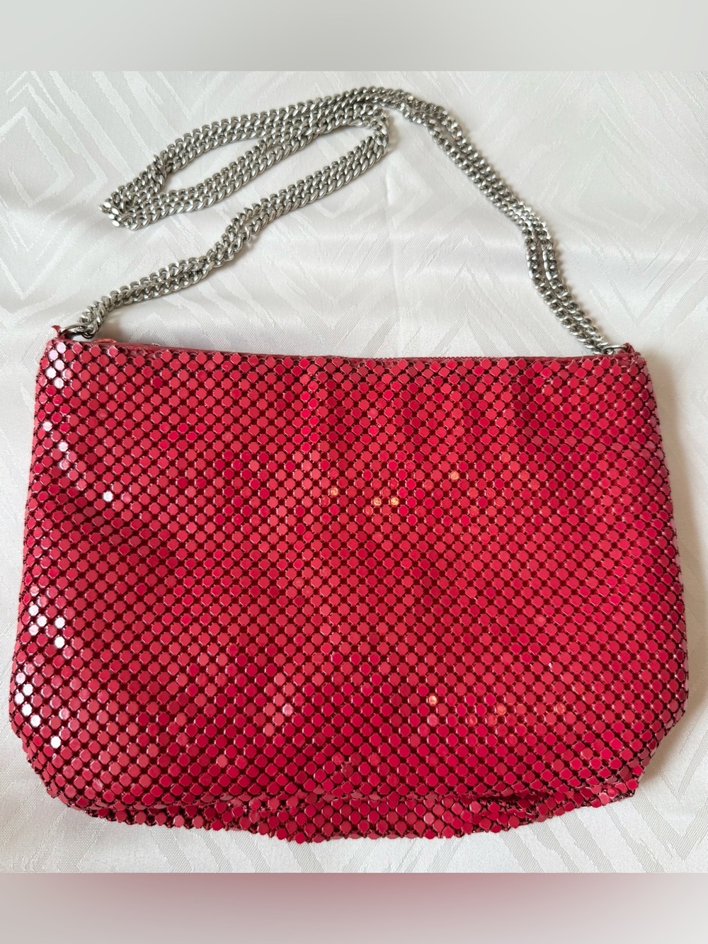 VTG Whiting & Davis Red Mesh Evening Purse Clutch Metal Silver Chain Bag
